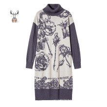 Latest Design Pattern Jacquard Knitwear Custom Knit Women Long Sweater Dress